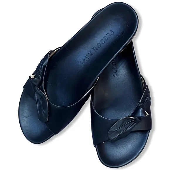 🎩🗝️ NWOB $128 Jack Roberts Black Leather Slide Sandals