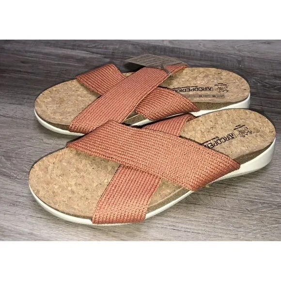 Arcopedico Pantanal Sandals 7 Knit Slides‎ Cork Footbed Brick Orange 38 NIB