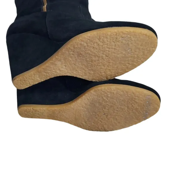 Coach Danee Black Suede Leather‎ Shearling Fur Lined Wedge Boots