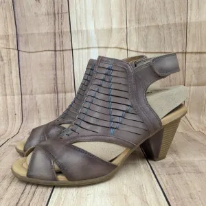 EARTH Libra Heeled Sandals Gray Leather Comfort Sandal Sz 10