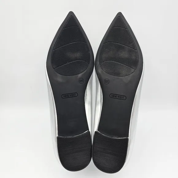 Nine West Junia3-T Pointy-Toe Flats, Silver, 10M