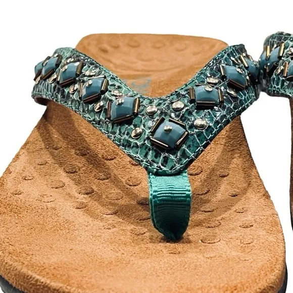 Vionic Women’s Floriana Thong Boho Sandal Arch Support Teal Turquoise Snake